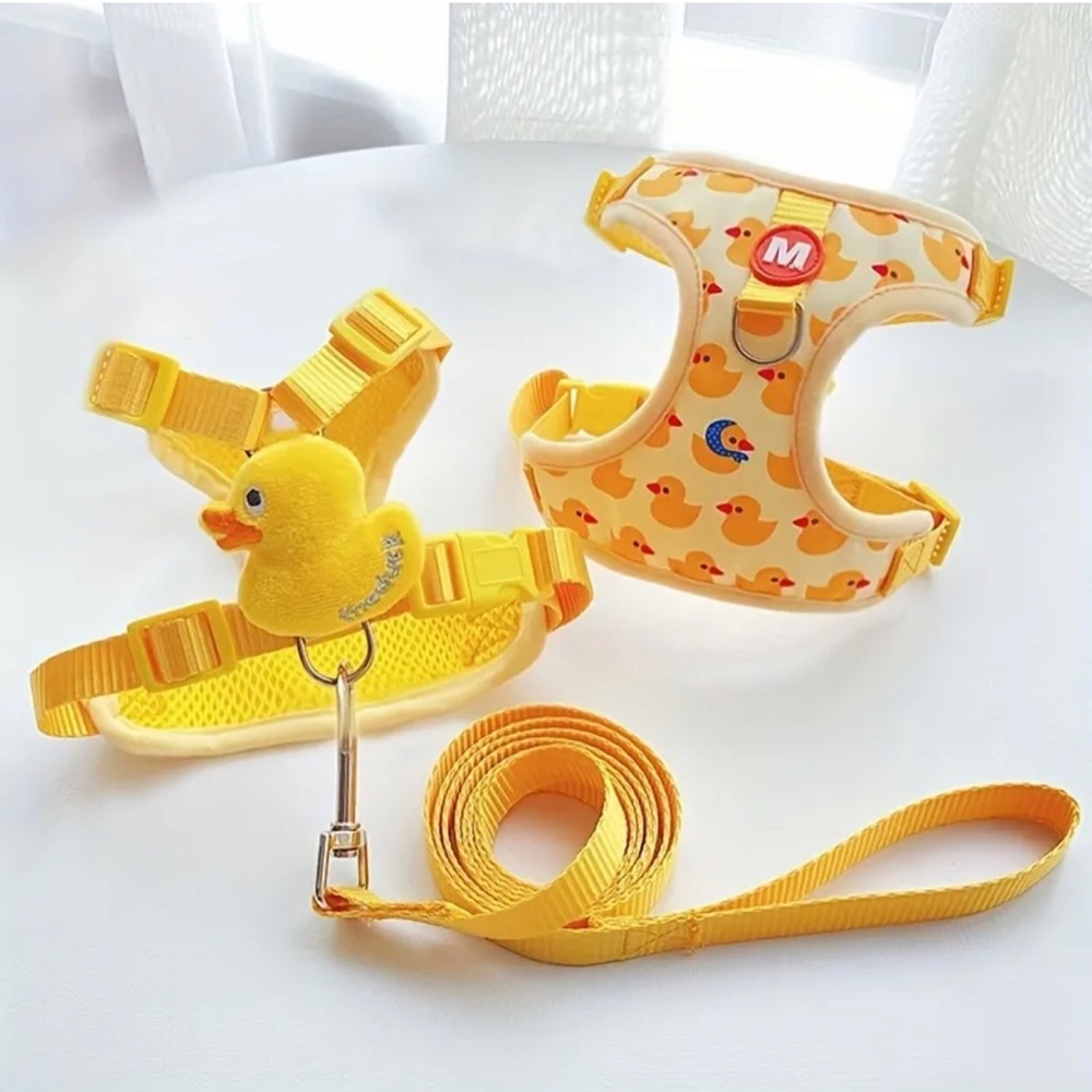 Yellow Duck Pattern Small Pet Harness and Leash Set